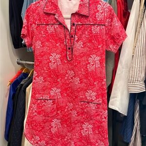 Kayce Hughes Bright Red Tropical Print Polo Dress